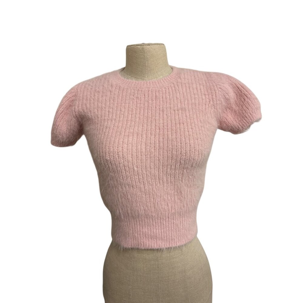 Zara Womens Pink Fuzzy Short Sleeve Knit Top Size M